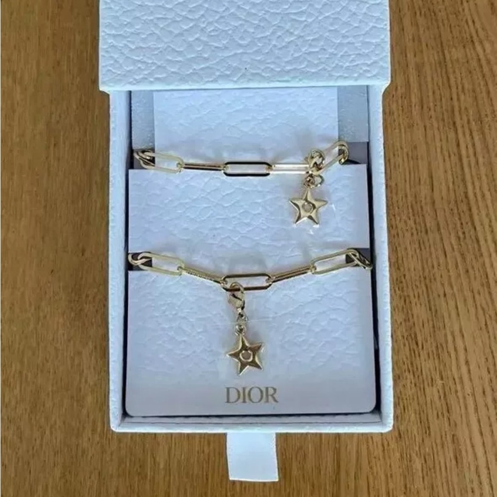 Christian Dior novelty Gold Star logo Strap Key Chain Charm with box